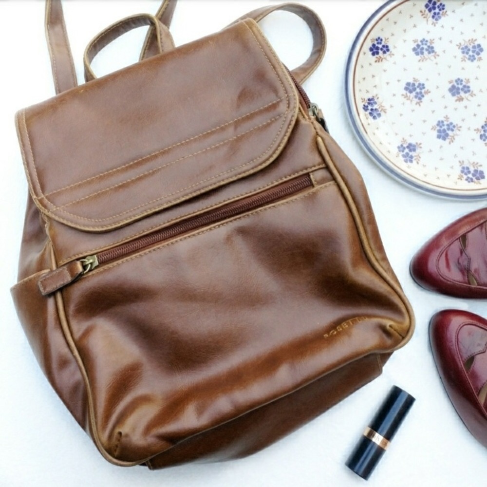 Brown Leather-like Mini Backpack Purse